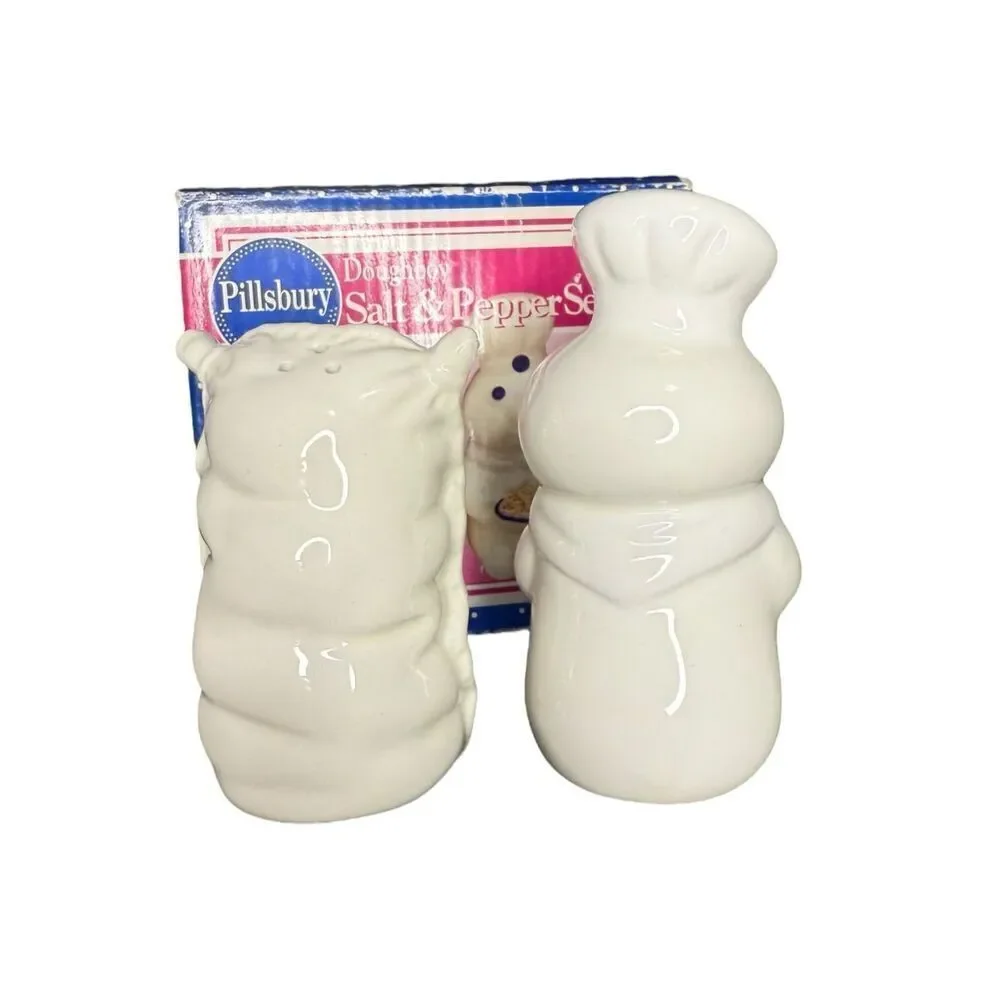 Vintage Pillsbury Doughboy & Flour Sack Ceramic‎ Salt & Pepper Shakers 1998 NEW